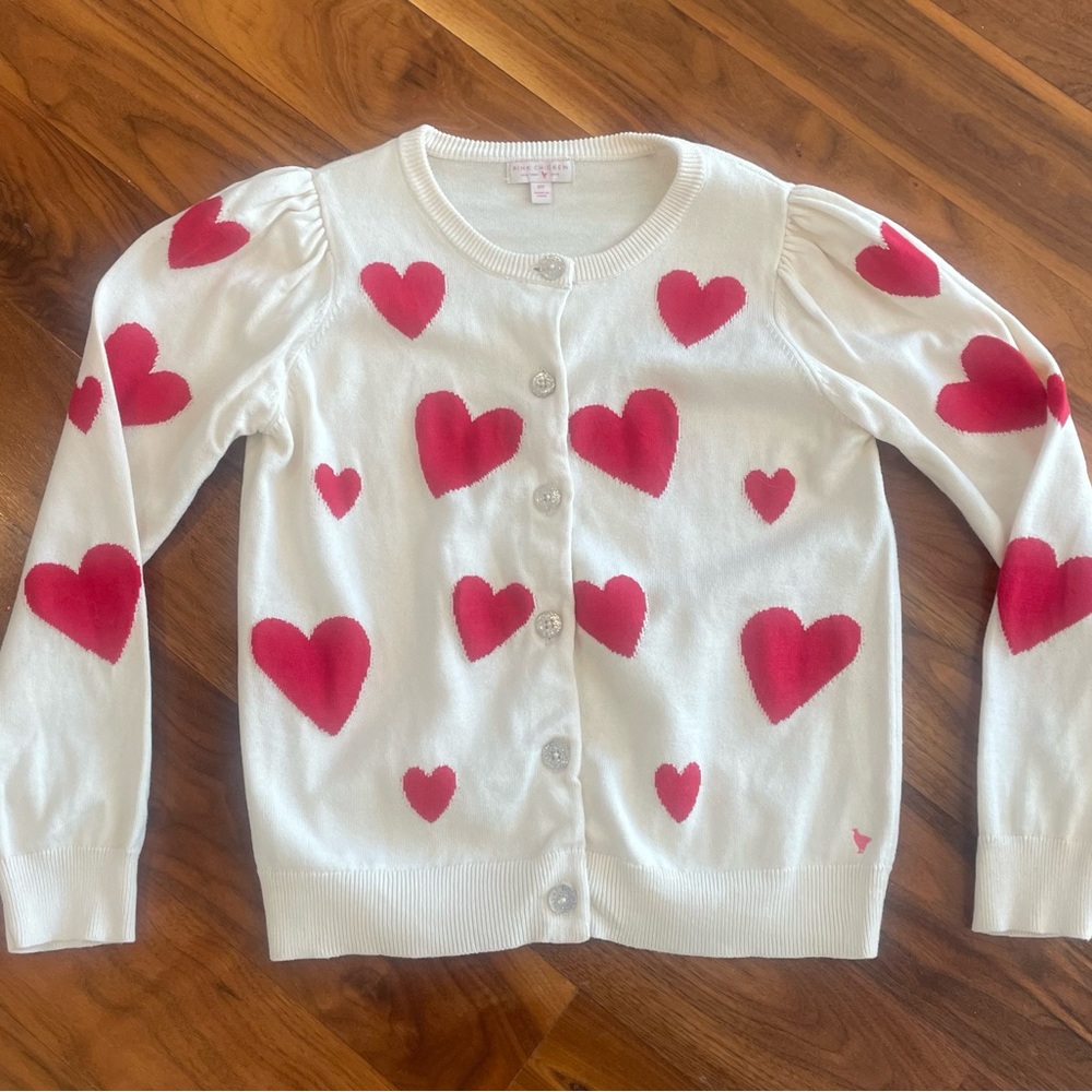 Pink Chicken Constance Sweater Cream and Red Hearts